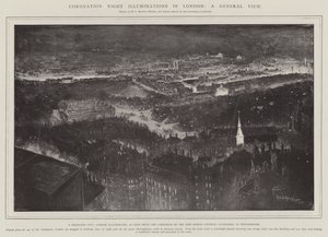 Coronation Night Illuminations in London, a General View, a Rejoicing City, London Illuminated, as seen from the Campanile of the New Roman Catholic Cathedral at Westminster by Henry Charles Seppings Wright